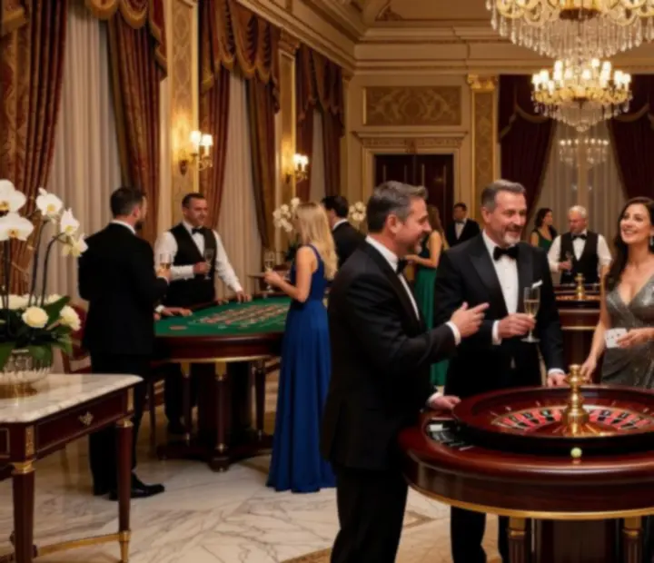 Elegantní kasinový večer s pokerovým stolem a hosty v ČR