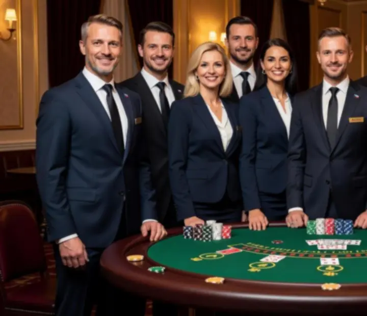 Tým profesionálních krupiérů připravený na blackjackový večer